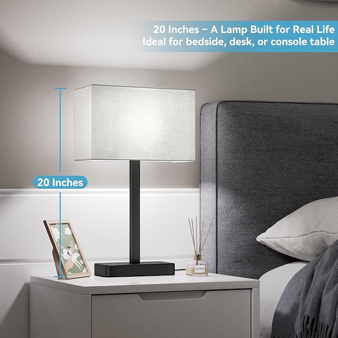 Hong-in Touch Lamps for Bedroom - 3-Way Dimmable Bedside Lamps Set of 2 with USB C+A, Grey Modern Table Lamp for Night Stands, Desk Lamp for Living Room Nightstand End Tables Bed Side