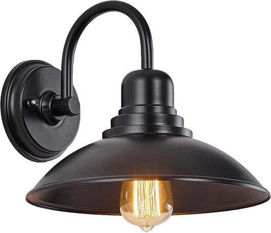 GOLDHILL Black Gooseneck Outdoor Barn Light, Farmhouse Vanity Lights with E26 Based Socket, Round Exterior Lights for House Garage Bathroom Bedroom