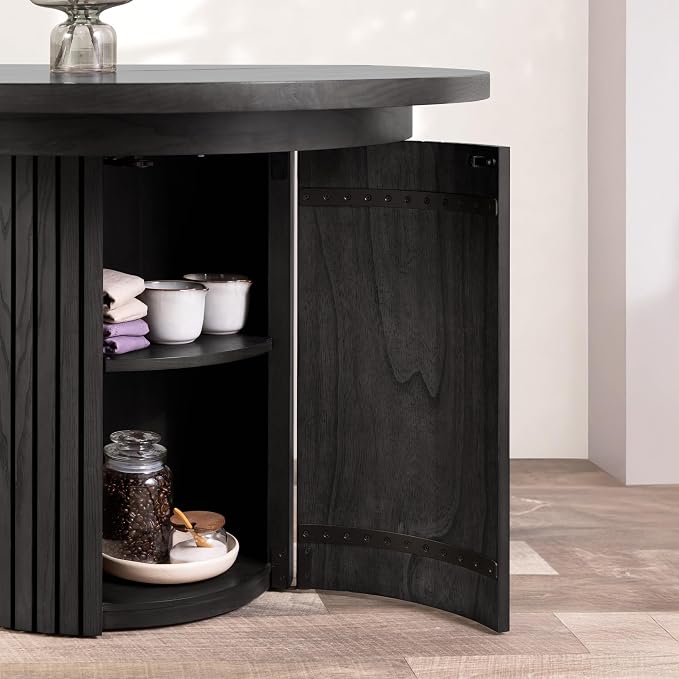 Transformer Table - Solid Wood Extendable Round Dining Table, Extendable Round Dining Table, Space-Saving Modern Furniture, Elegant and Functional Design, Black (Table Only)