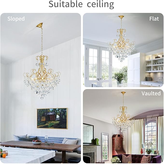 ANJIADENGSHI Crystal Chandelier, Modern K9 Crystal Pendant Light for Dining Room, Vintage Pendant Ceiling Fixture Lamp, 10-Lights Golden Chandelier Lighting for Kitchen Island, Living Room, Bedroom