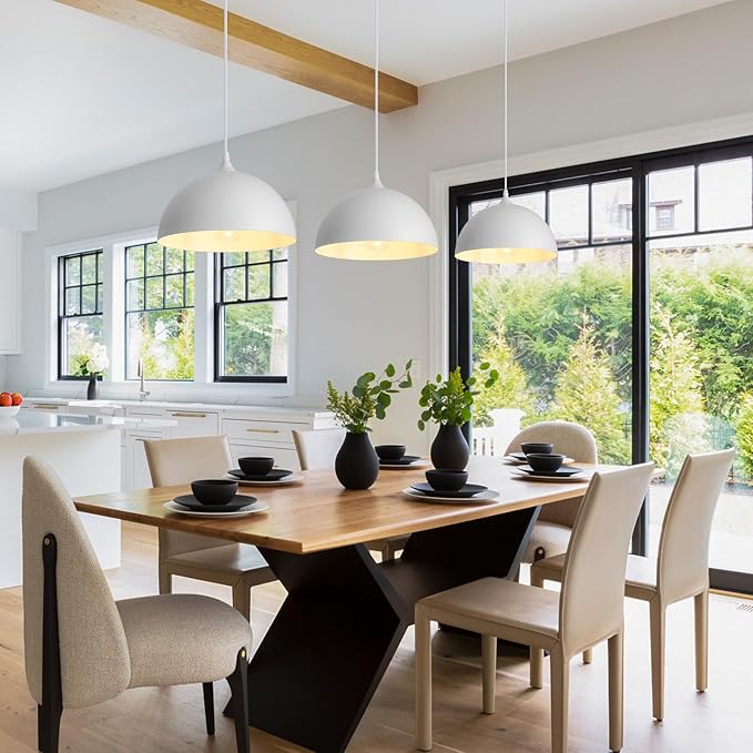 White Pendant Light 3 Pack,11.8 Inch Industrial Pendant Lights Adjustable Height, Farmhouse Pendant Lighting for Kitchen Island for Dining Room, Bedroom, Barn