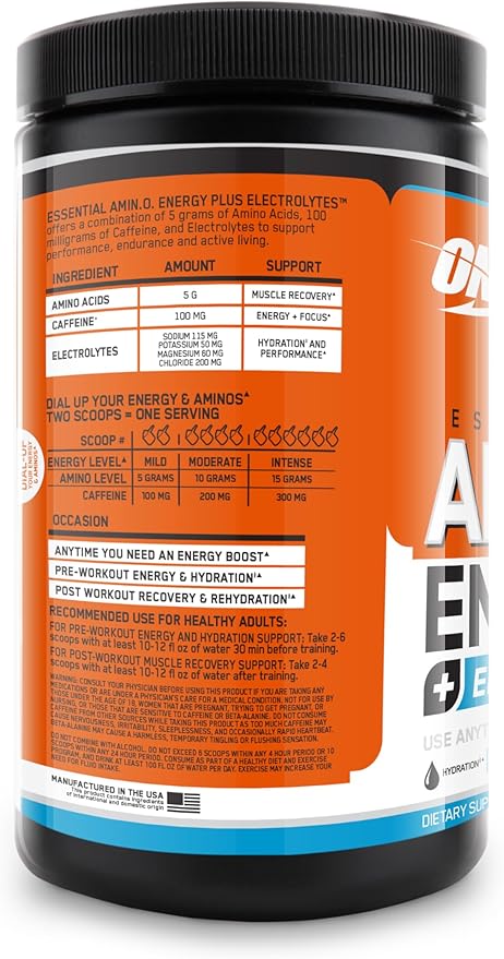 Optimum Nutrition Amino Energy Powder Plus Hydration, with BCAA, Electrolytes, and Caffeine, Tangerine Wave, 30 Servings (Packaging May Vary) (Pack of 6)