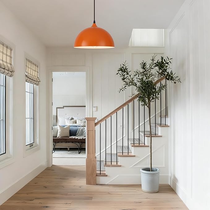 Orange Pendant Lights, 11.8" Kitchen Pendant Light 3 Pack, Industrial Pendant Light Fixtures for Kitchen Island, Farmhouse Pendant Lighting for Bedroom, Living Room, Cafe, Bar, Hallway