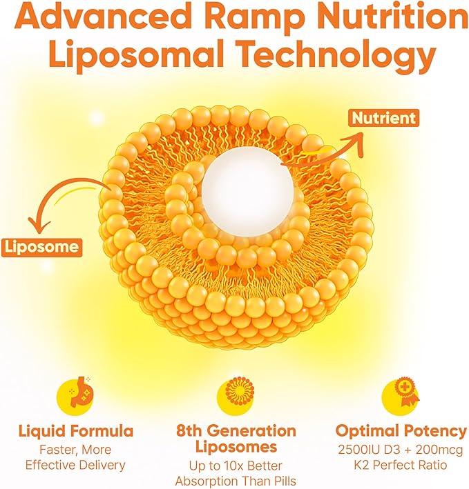 Vitamine D3K2 liposomale liquide – Végétalienne, sans OGM, vitamine D3 + K2 à haute absorption pour le soutien des os, du cœur et du système immunitaire – 60 doses