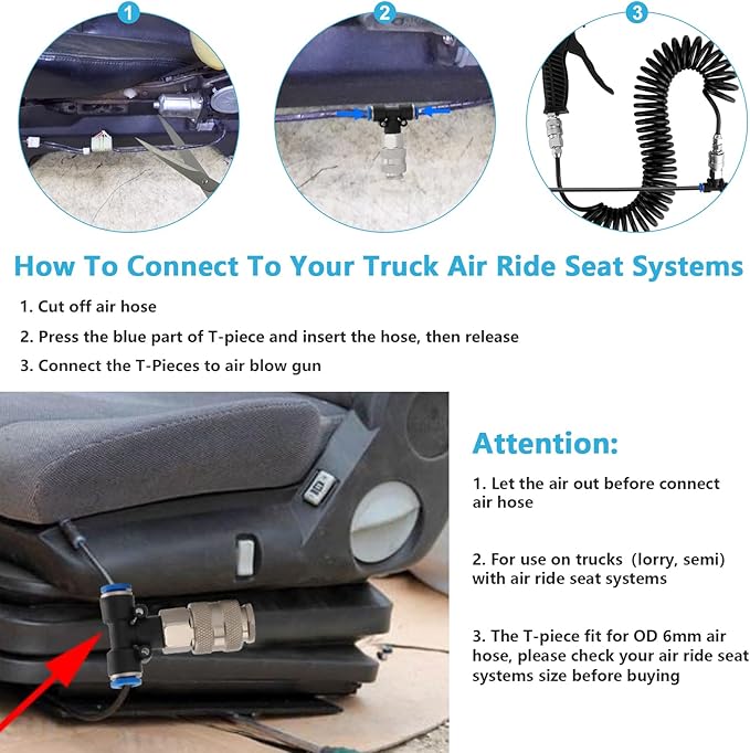 Truck Air Duster Gun with 5 Metre Recoil Air Hose, Air Seat Blow Dust Gun Heavy Duty Air Gun Cleaning Kit for Truck Semi Trailers