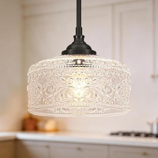 Black Vintage Pendant Lights Kitchen Island, Adjustable Height Kitchen Island Lighting, Bathroom Pendant Light with Clear Glass Shade- Dual Mount Ceiling & Hanging Fixtures with 90° Swivel for Decor