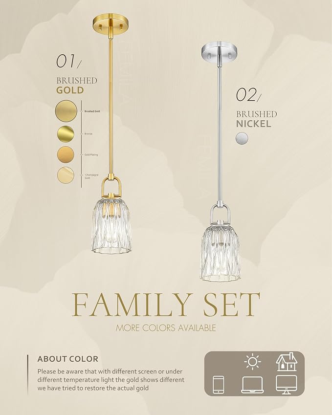 FEMILA 3 Pack Gold Pendant Light, 5" Modern Chandeliers for Dining Room Kitchen Hotel, E26 Base, 4FH83MIL-3PK BG