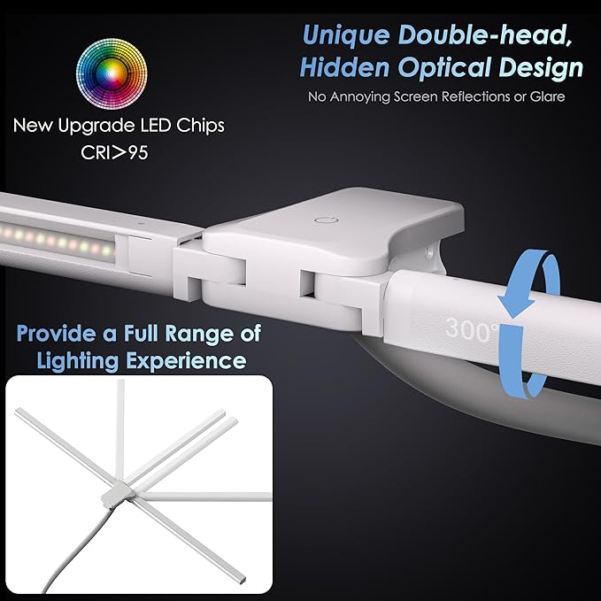 EYOCEAN Desk Lamp with Metal Base, 31.5" LED Office Lamp for Home Office, 24W Double Head Desk Light, Dimmable & Color Temperature, Table Lamp with Remote Control, Brightest Computer Monitor Light