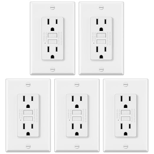 ELECTECK 5 Pack GFCI Outlets 15 Amp, Non-Tamper Resistant, Decor GFI Receptacles with LED Indicator, Ground Fault Circuit Interrupter, Wallplate Included, ETL Listed, White