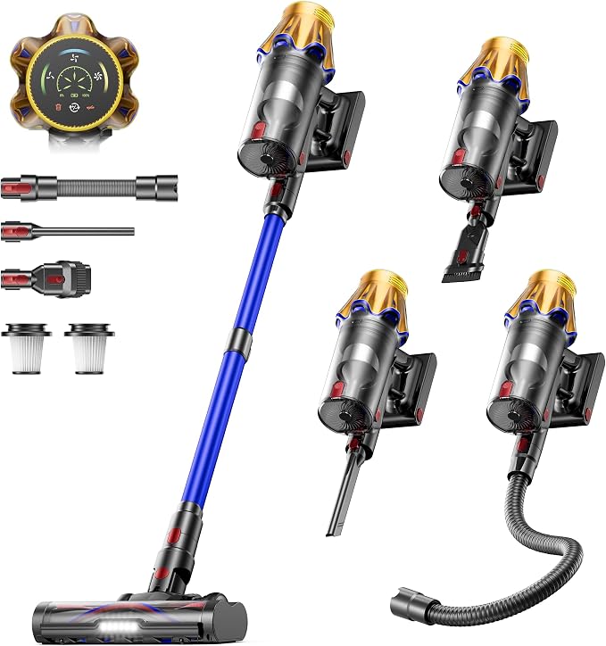 Cordless Vacuum Cleaner, Upgraded 650W 55KPA 70Mins Cordless Stick Vacuum Cleaner with Flexible Hose,Self-Standing,Touch Screen, Anti-tangle Wireless Vacumm Cleaners for Home/Pet Hair/Carpets/Floors