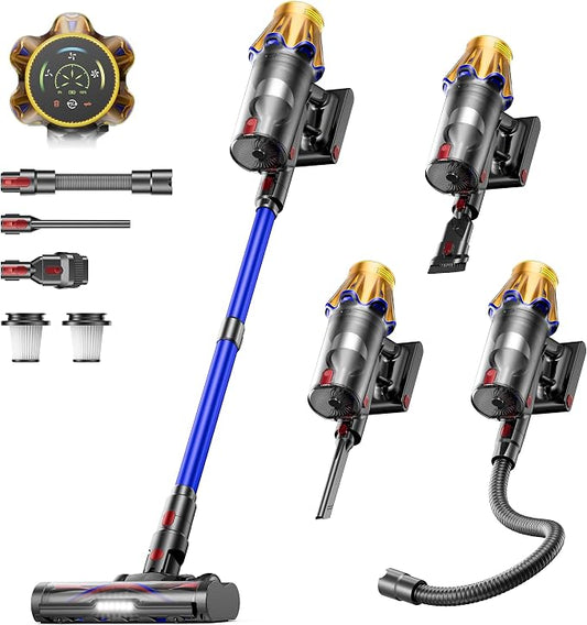 Cordless Vacuum Cleaner, Upgraded 650W 55KPA 70Mins Cordless Stick Vacuum Cleaner with Flexible Hose,Self-Standing,Touch Screen, Anti-tangle Wireless Vacumm Cleaners for Home/Pet Hair/Carpets/Floors