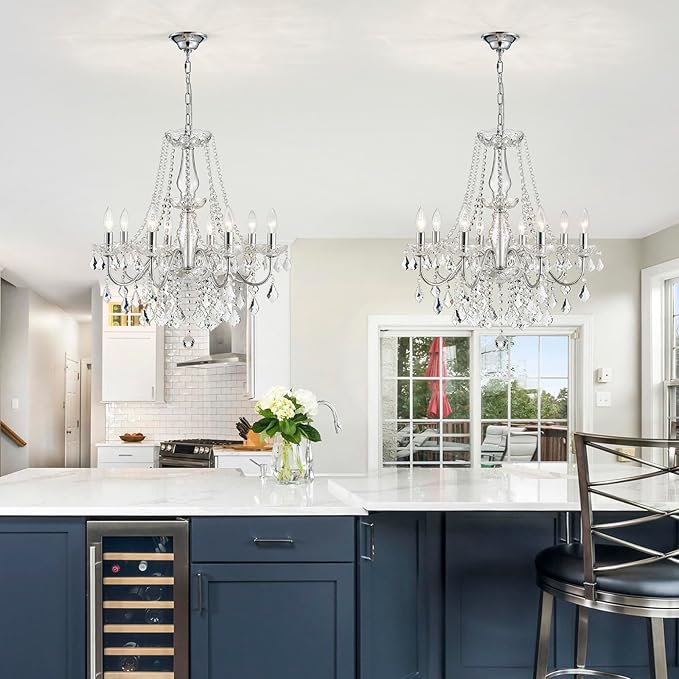 Modern Crystal Chandelier, 8-Light Crystal Chandeliers for Dining Room Light Fixture, Crystal Pendant Ceiling Light Chrome Lighting Fixture for Living Room Hallway Foyer Bedroom Kitchen Bathroom