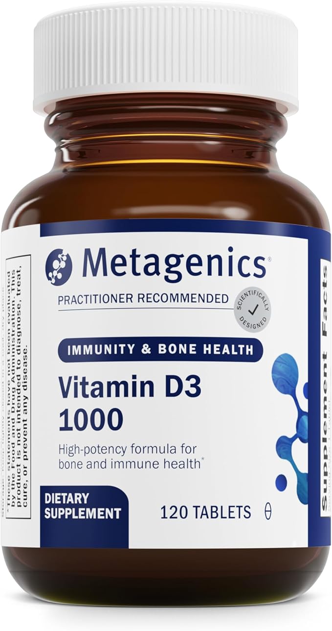 Metagenics Vitamine D3 1000 UI - Complément de Vitamine D pour une bonne formation osseuse, la santé cardiovasculaire et le soutien immunitaire - 120 gélules
