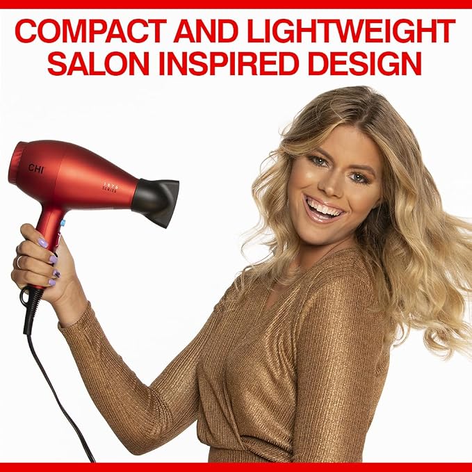 CHI 1875 Series Professional Ionic Hair Dryer with Ceramic Technology, 1875W Fast Drying Blow Dryer, Frizz Reduction & Shine, 3 Heat/2 Speed, Diffuser & Concentrator Attachments