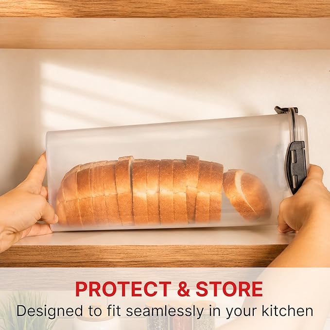 Tafura Bread Container - 5.8 Liter BPA Free Plastic Bread Box - Container/Holder for Homemade Loaves and Baked Goods with Black Airtight Lid