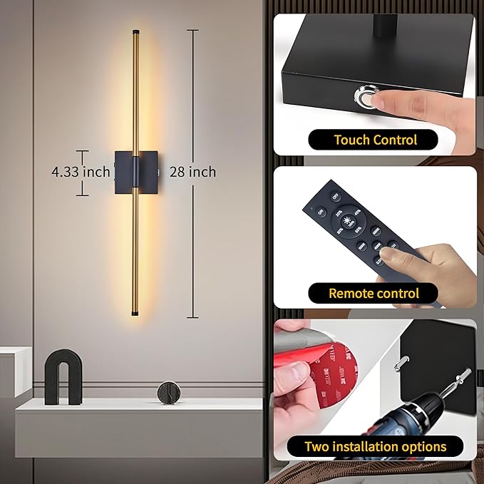 15800 mAh Battery Operated Wall Sconces with Remote Control Dimmable Wall Sconces Set of Two 3000K LED Brass Gold and Black Wireless Wall Light Battery Powered Cordless Rechargeable Sconces Decor