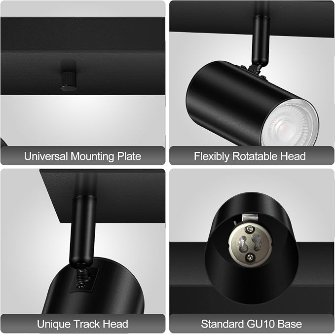 Plug in Track Lighting, LED Track Light Kit, Black 5-Light Track Lights for Kitchen, 15 FT Cord,30" Large Ceiling Spotlight, Rotatable Wall Mount Light Head for Bedroom Hallway Living Room