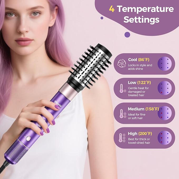 Vincofy 7 in 1 Blow Dryer Brush Set – Hot Air Styler for Fast Drying, Curling, Straightening & Volumizing – Ionic Hair Dryer Brush with 1500W Power – No Heat Damage for All Hair Types – Lilac