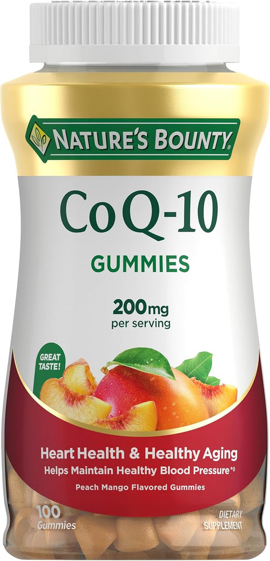 Nature’s Bounty CoQ10 Gummies, Supports Heart Health, CoQ10 200mg, Peach Mango Flavor, 100 Coun