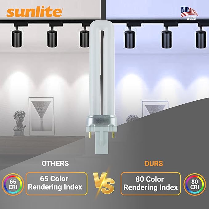 Sunlite PL13/SP65K Compact Fluorescent Single U-Shaped Twin Tube Light Bulb, 13 Watts, 120 Volts, 720 Lumens, 2-Pin GX23 Base, 6500K Daylight, 10 Pack