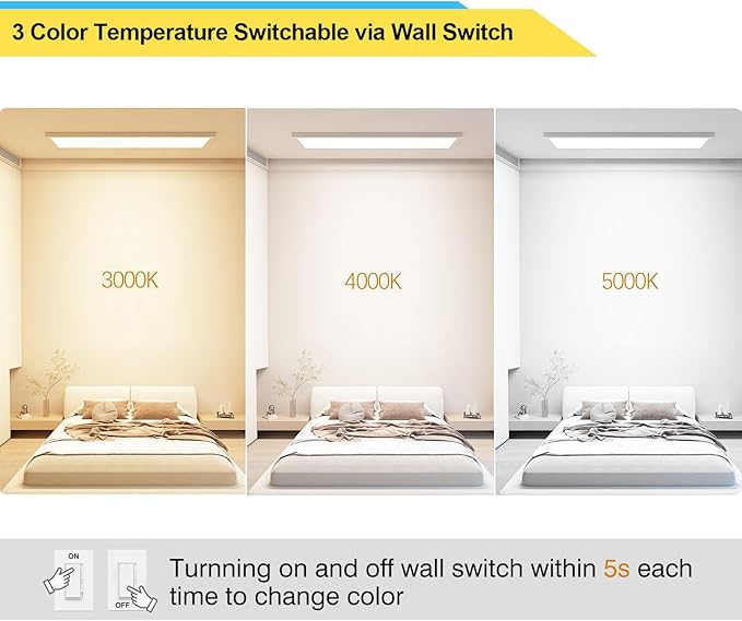 AIKVSXER 6 Pack 1x4 LED Flat Panel Light Surface Mount Ceiling Light, 5500LM 50W, 3000K/4000K/5000K Selectable, TRIAC Dimmable, AC120V, Kitchen Lights Ceiling Flush Mount for Garage/Basement/Laundry