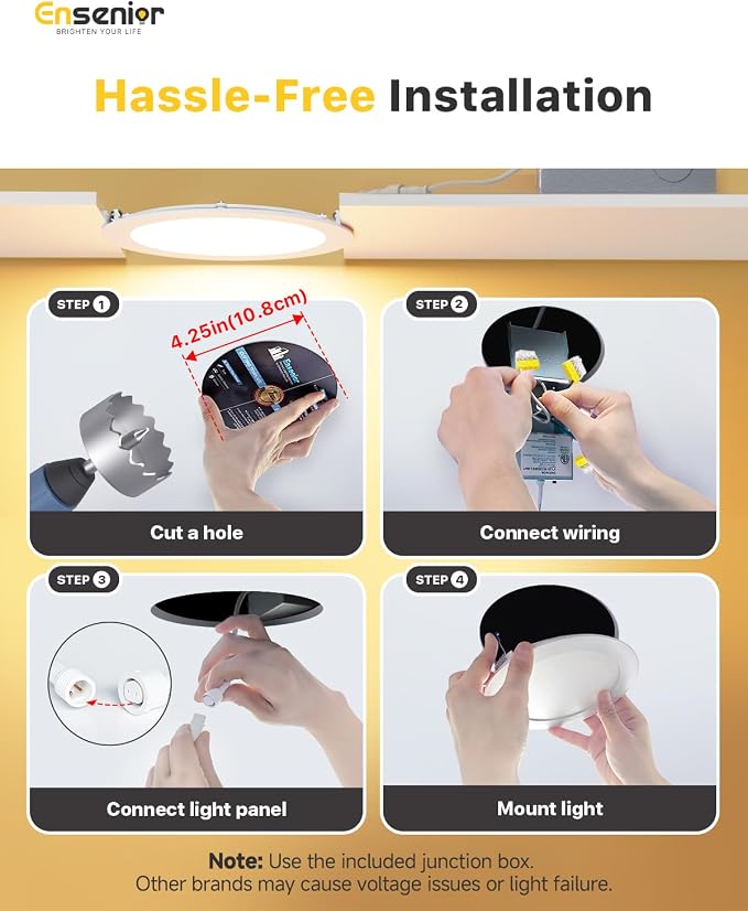 Ensenior 12 Pack 4 Inch LED Recessed Light, Dimmable, 6000K Clear White, 750LM High Brightness, 9W 120V, 2 Pin, ERL-9X-ETL, Damp Rated, Ultra-Thin Canless Wafer Ceiling Light - ETL & FCC & IC
