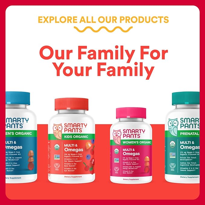 SmartyPants Complément alimentaire pour enfants – Multivitamines biologiques, probiotiques, oméga 3 (ALA), vitamines D3, C, B12, B6, A, K, zinc pour le soutien immunitaire, biotine, 3 saveurs de fruits, 120 gommes (30 jours d'approvisionnement)