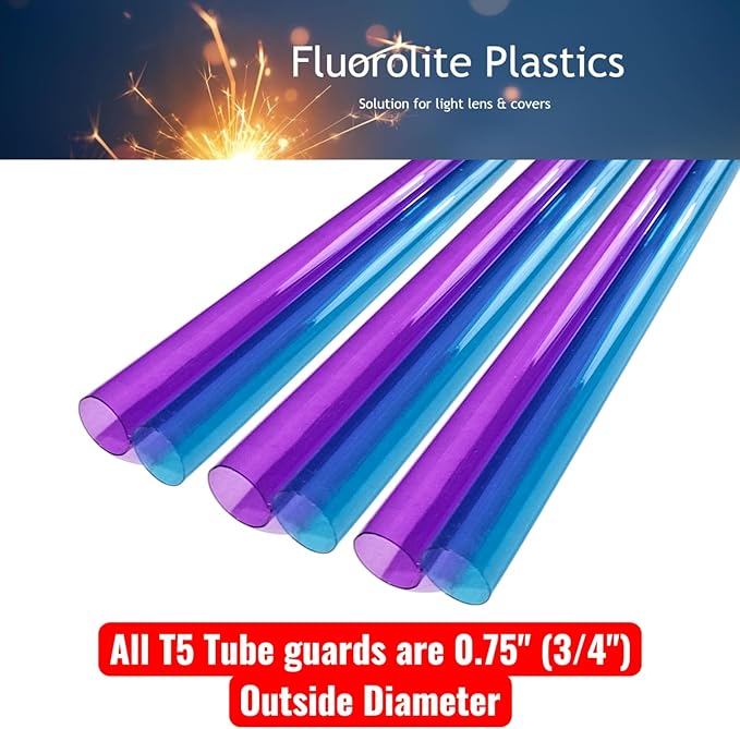 T5 F28 4' | T-5 Tube Lamps Sleeves | 48" Fluorescent Tube Guard with End Caps | 3/4" Wide | Fluorolite Plastics | Color: PURPLE AND BLUE | 6 Pack