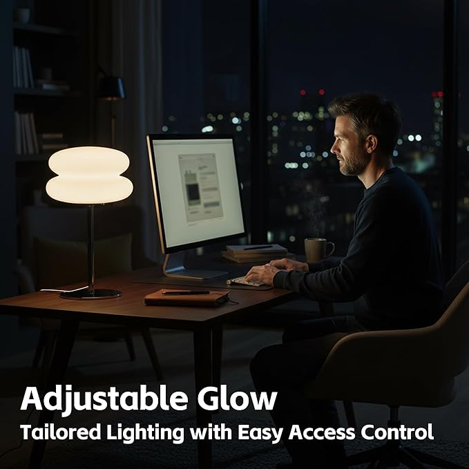 Bedroom Mushroom lamp, Medieval Modern Bedside Table lamp, dimmable Retro Egg Tart Headlight, Unique Home Mushroom Decoration Aesthetic Lovely Living Room Desk lamp (White)