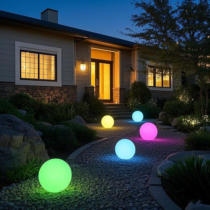Mr.Go 14-inch LED Ball Light, Cordless Rechargeable Globe Lamp w/Remote, 16 RGB Color Changing Dimmable Mood Lamp, Waterproof Decorative Glow Orb Light for Home Outdoor Garden Patio Pool Party Decor