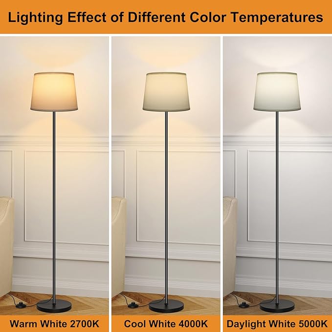 Ascher Modern Floor Lamp, 63" Standing Lamp with Foot Switch, Cream Lampshade, Cozy Decor Floor Lamps for Living Room, Bedroom, Home Office, E26 Base (Bulb Not Included)
