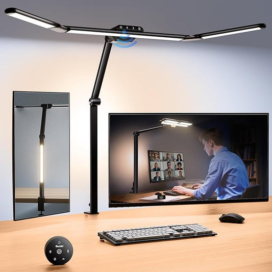 Quntis 32.5" Architect Desk Lamps for Office Home Dorm - Eye Care 3 Light Bar 1100LM Bright, Ambient Backlight, Radar Sensor, Remote Control, 2H Timer, Workbench Drafting Reading Video Conference Task