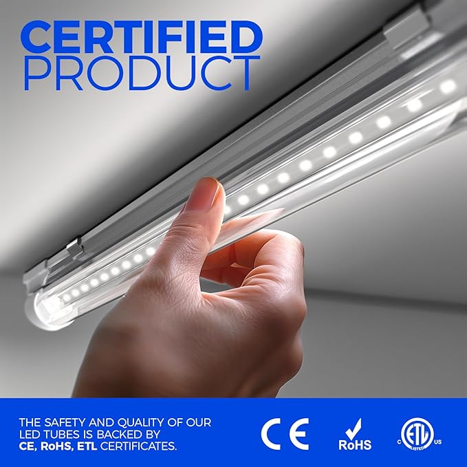 Barrina 6500K 2FT LED Shop Light, 3000LM, 20W, T8 Shop Lights for Garage, Workbench, Cabinet, Workshop, Room, LED Tube Light, Linkable Ceiling Lights Fixture with Built-in ON/Off Switch, ETL, 4 Packs