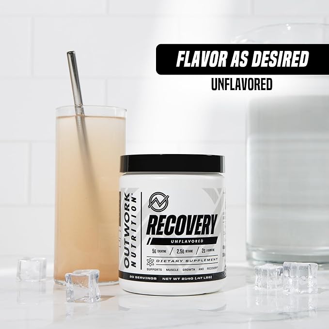 Outwork Nutrition Post Workout Recovery Powder - Creatine Monohydrate, KSM-66 Ashwagandha & Tart Cherry - Speeds Recovery, Eases Soreness - Creatine Powder for Men & Women, Unflavored, 240 Gr