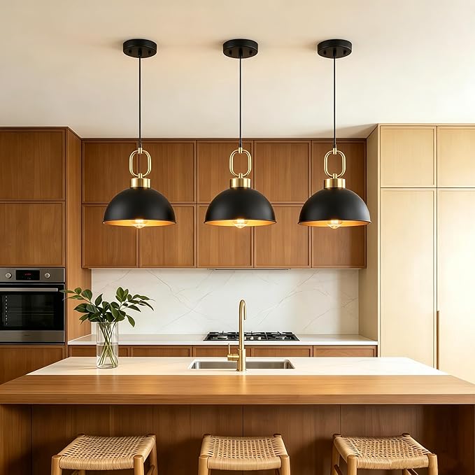 2 Pack Farmhouse Black Pendant Lights Kitchen Island, 10'' Industrial Dome Pendant Light Fixtures, Adjustable Height Modern Hanging Light for Kitchen Dining Room Entryway Bar