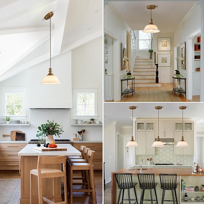 HDDFL White Glass Pendant Lights Modern Pendant Lighting Fixtures 11.8 in Hanging Lamp for Kitchen Island Bedroom Dining Room Coffee Shop Hallway Hotel Living Room