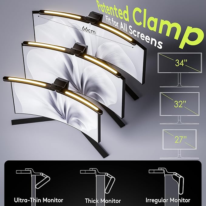 Quntis Curved Monitor Light Bar 15 RGB Backlight for 34"+ Screens, Computer Bar Lights Foldable Dual Light with Color Temperature Brightness Stepless Dimming, No Glare Desk Lamp for Home Office Gaming