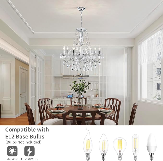 Modern Crystal Chandelier, 8-Light Crystal Chandeliers for Dining Room Light Fixture, Crystal Pendant Ceiling Light Chrome Lighting Fixture for Living Room Hallway Foyer Bedroom Kitchen Bathroom