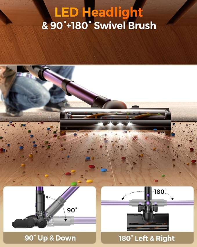 Cordless Vacuum Cleaner for Home, 580W/48KPa Powerful Suction, 65 Min Runtime, Lightweight Stick Vacuum with LED Screen & Wall Mount, Handheld Vacuum for Pet Hair, Carpet & Hard Floors