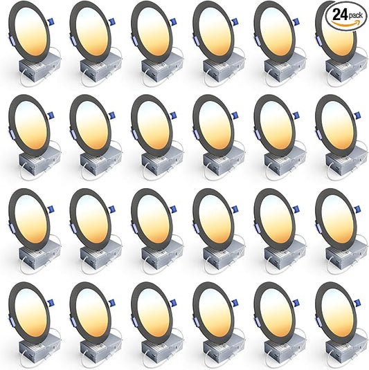 Ensenior 24 Pack 6 Inch LED Recessed Ceiling Light, Dimmable, 2700K-5000K 5CCT, 1200LM 12W 120V, High Brightness Dimmable Canless Wafer Downlight - ETL&FCC&IC