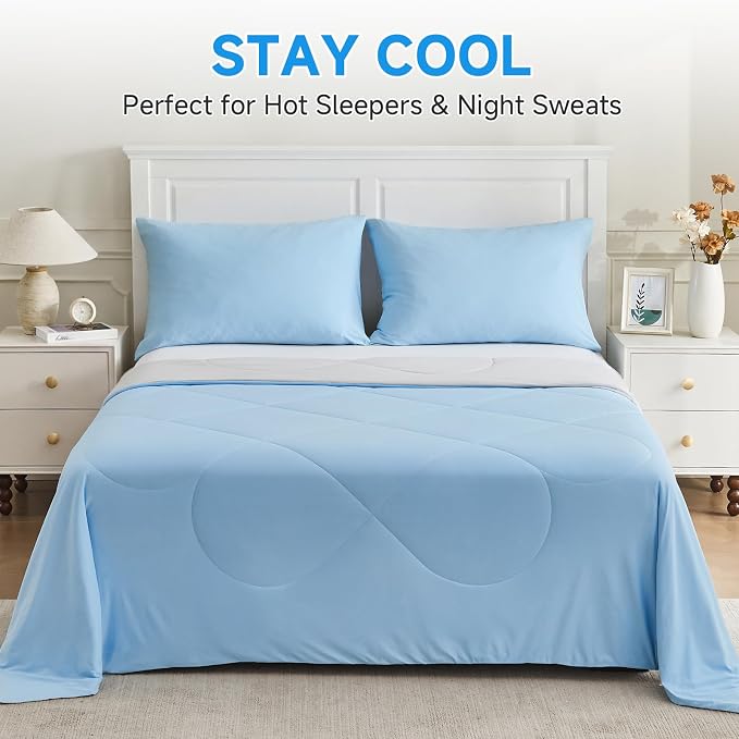 HOMFINE Cooling Comforter Twin Size, Purple Summer Cooling Blanket for Hot Sleepers and Night Sweats, Japanese Double-Sided Cold Tech Fabric Q-Max 0.45, Soft Breathable Silky Smooth Lightweight