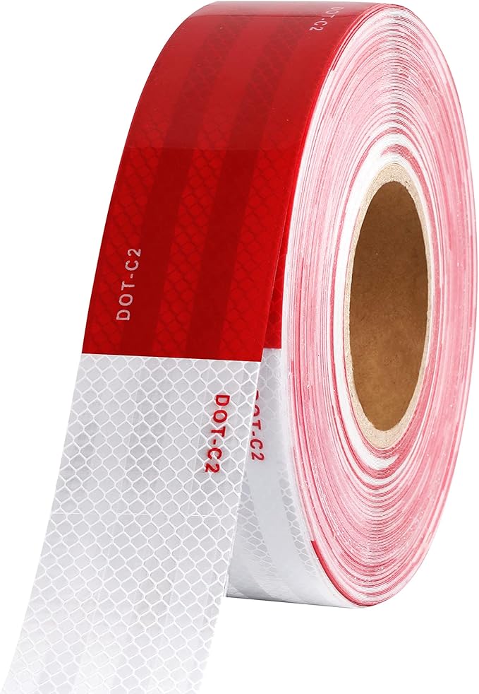 WAENLIR 2 inch x 160Feet Dot Reflective Tape Outdoor Waterproof High Visibility Safety Tape, Red and White Adhesive Conspicuity Tape for Trailer, Cars, Trucks, Cinta reflectiva para camiones