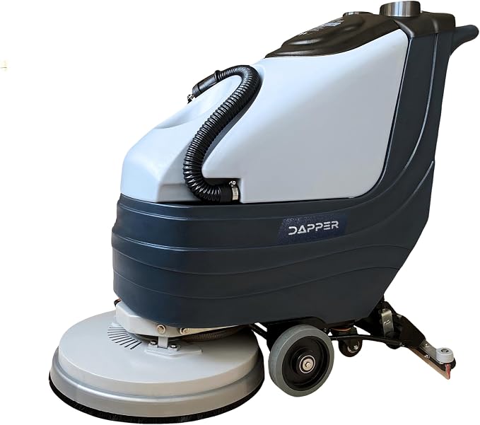 Battery Powered Walk Behind Floor and Carpet Scrubber Buffer Polisher, 19" Brush, 30" Squeegee Width, 13.5 gal Tank, Dual Brushes (Hard & Soft) and 3 Scouring Pads, 220 RPM