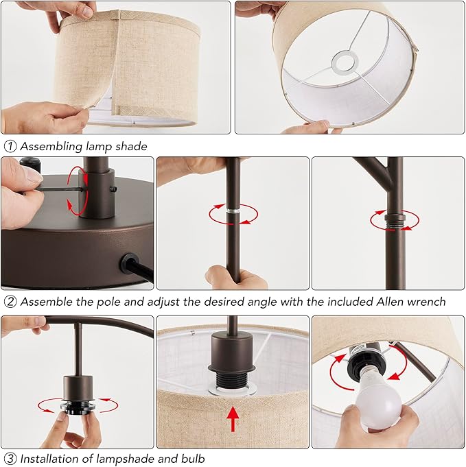 Table Lamp for Living Room Bedroom, 23.5" Table Lamps Set of 2 with USB C+A Ports, Bedside Lamps for Nightstand with Linen Lamp Shades, 2 Dimmable LED Bulbs Included, Brown