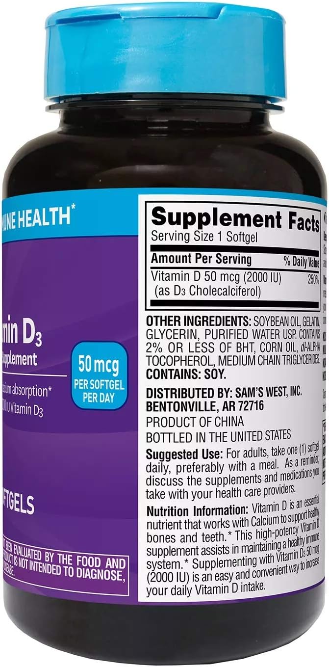 Member's Mark Vitamine D3 50 mcg (2000 UI) Complément Alimentaire (400 comprimés)