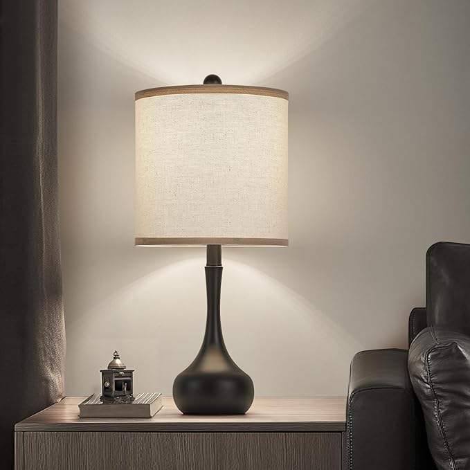 23" Farmhouse Table Lamp Set of 2, Rustic Metal Bedside Lamps for Bedroom, Living Room, Office, Dorm - 3-Way Color Changing, Bulb Included, Home Decor