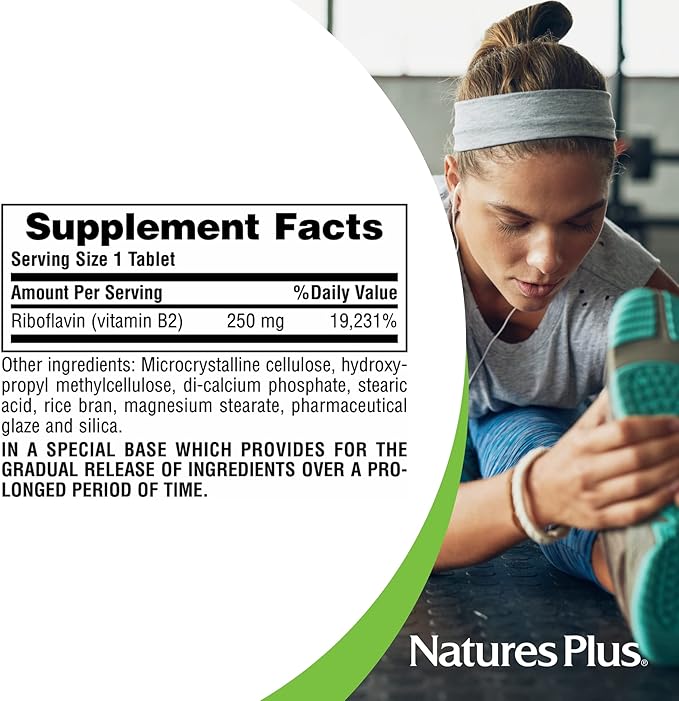 NaturesPlus ビタミンB2 250mg - 60粒 タイムリリース錠 - エネルギー、免疫の健康、髪、肌、爪の輝きをサポート - 抗酸化作用 - ベジタリアン、グルテンフリー - 60回分