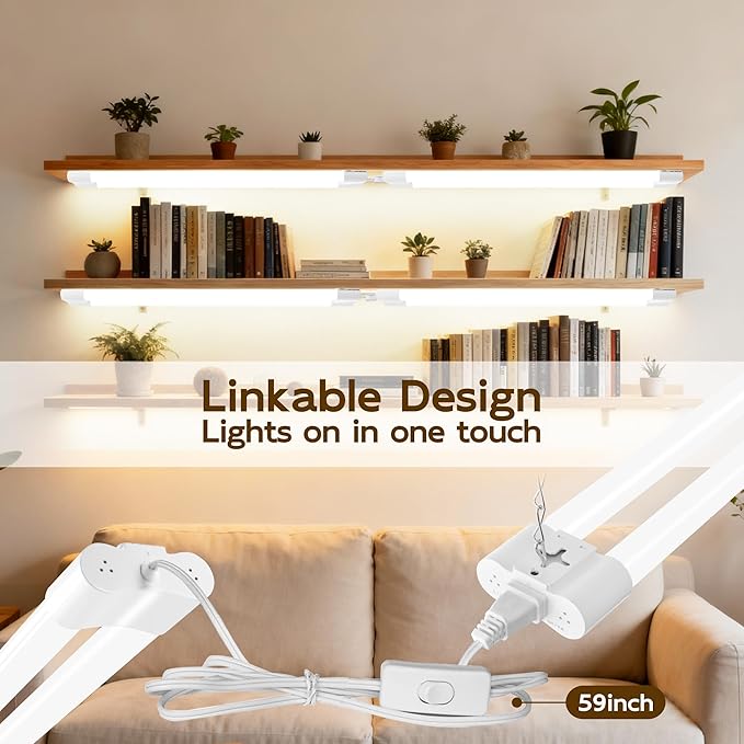 hykolity 2 Pack LED Shop Light, 2FT 22W [200W Equivalent], 2400lm, 5000K Daylight, with Plug,Linkable Led Garage Ceiling Lights, Workshop,Hanging or Surface Mount, White