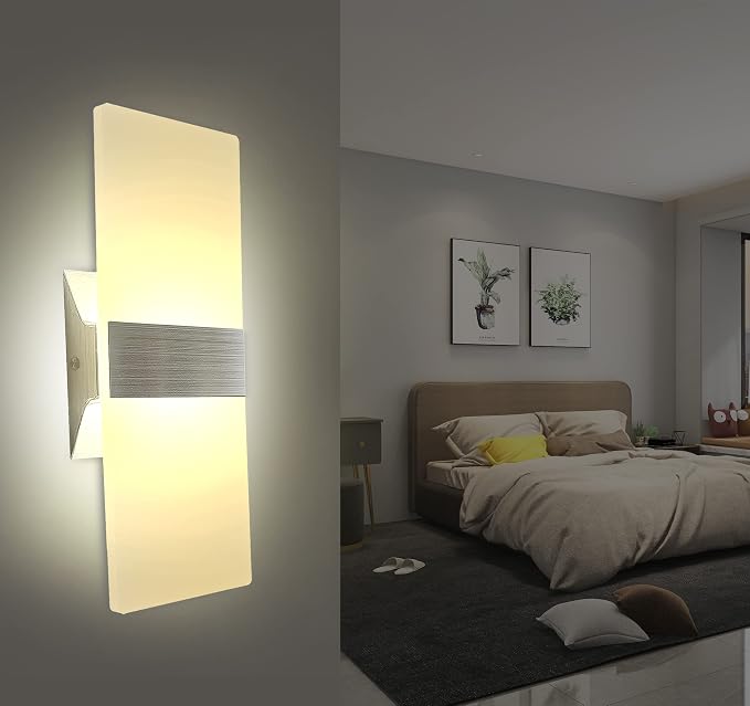 KICAAO Modern Wall Sconces Set of Two, Led Wall Light 10w, 2700k Warm Light Up Downlight, Hardwired Acrylic Wall Light Lighting, Suitable for Living Room Corridor Bedside (Warm Light 2700K 2Pack)