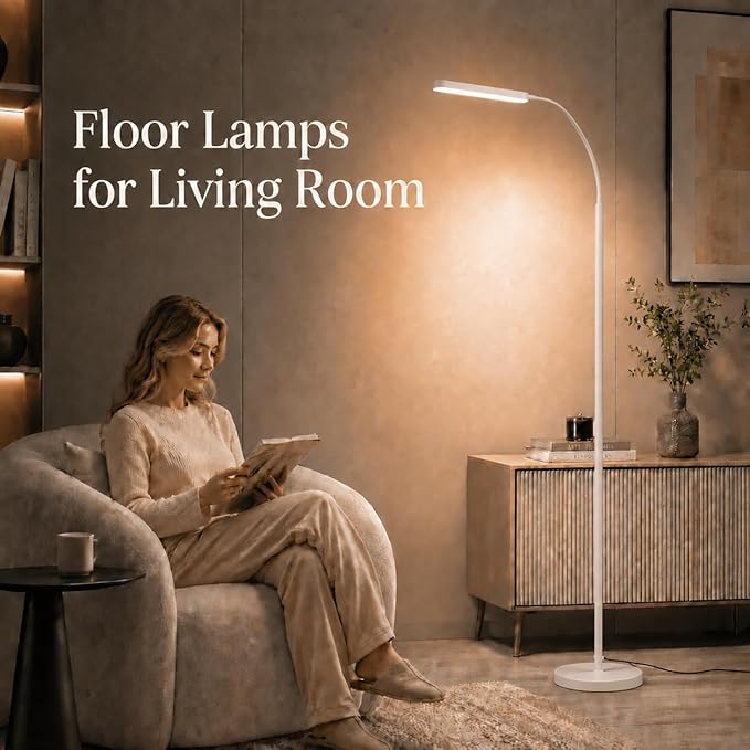Wio-Mio Floor Lamps, 15w/1000lm Bright LED Floor Lamp with Stepless Adjustable 3000K-6000K Colors and Dimmer, Remote and Touch Control Reading Lamp, Adjustable Floor Lamp for Living Room